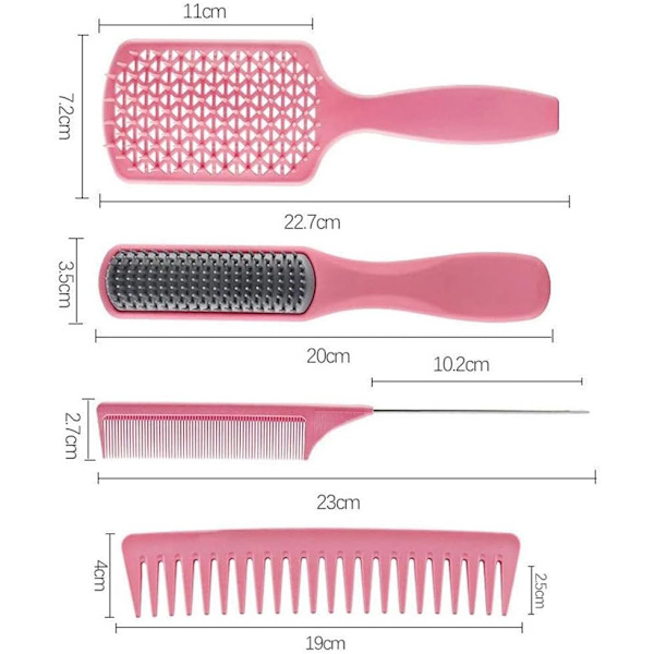 4-pack Hårborste Kammar Set (Rosa)