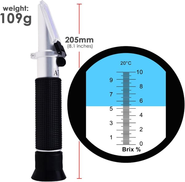 Brix Refraktometer, 0-10% Sockerprovare för Honung Öl Fruktjuice, Exakt Bärbart Handhållet Refraktometer