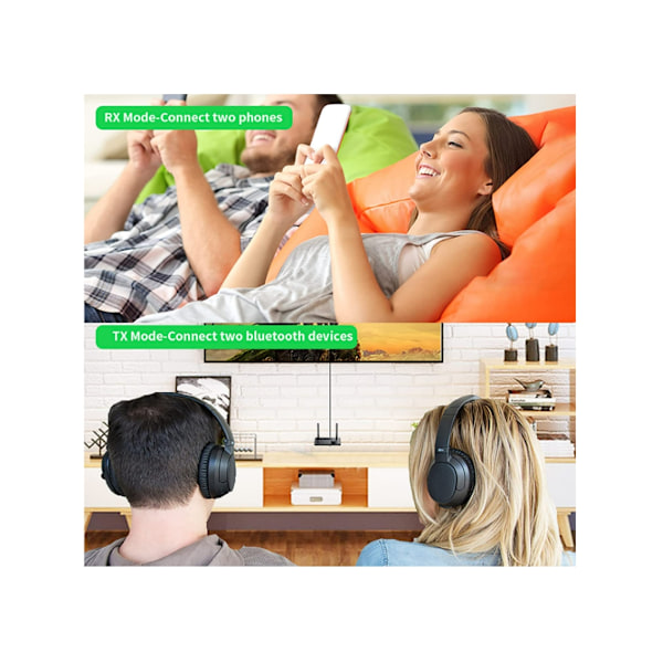 Bluetooth Transmitter til TV, Bluetooth Audio Receiver, Understøtter 2 Hovedtelefoner, Til TV/Hovedtelefoner/Stereo,
