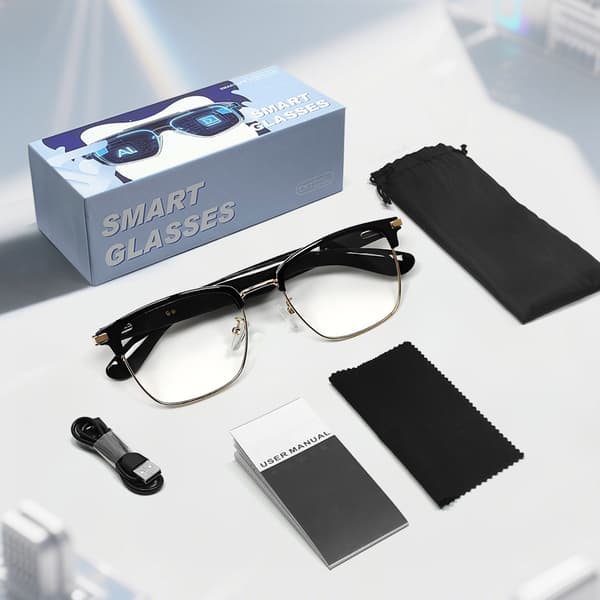 Smarte briller Gt33, AI Smart for å lytte til musikk og ringe (svart gull)