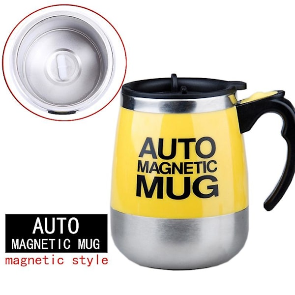 Usb Genopladelig Automatisk Blender Smart Termokande Selvomrørende Magnetisk Kop Rustfrit Stål Kaffe Mælke Blender Cup yellow