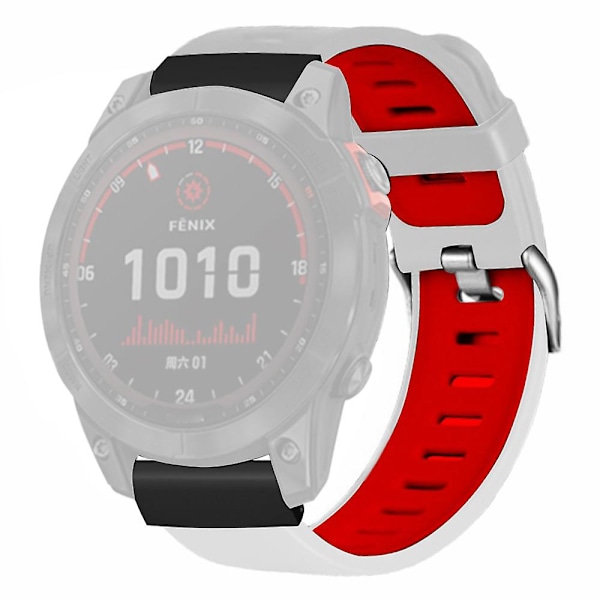 26mm PC-kontakt silikon dobbeltfarget sportsklokkebånd for Coros Vertix 2/ Garmin Fenix 7x/6x/5x White Red