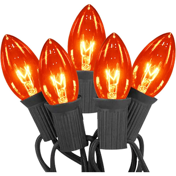 C9 Halloween -valosarja, 7,6 m oranssi ulkovalosarja 26 kirkkaan oranssilla lampulla (1 varalamppu), Halloween-oranssit valot sisä- ja ulkokäyttöön