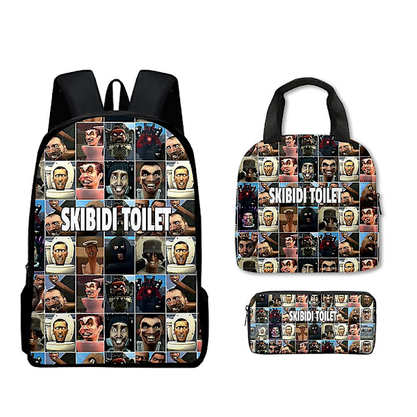 Uusi peli Skibidi WC-koululaukku tai salkku tai kynäpussi tai kolmiosainen reppu oppilaille-A 3pcs