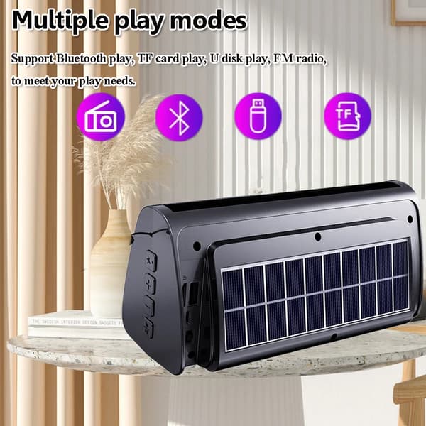 Bluetooth-høyttaler med solcellepanel, utendørs lydsystem med LED-lommelykt, støtte for FM USB TF-kort (grønn)