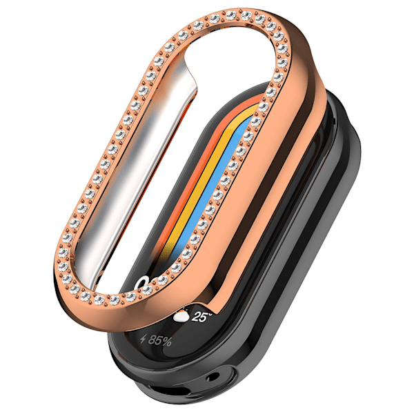 Xiaomi Smart Band 8:lle timanttikoristeinen kellokehys PC-ontto suojakotelo Electroplating Rose Gold