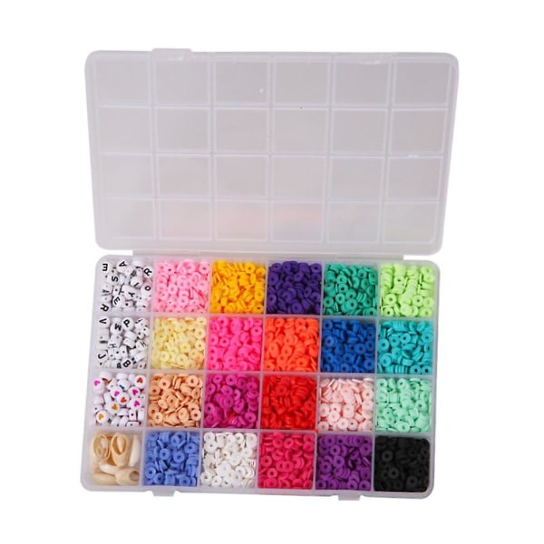 Flat Round Polymer Clay Spacer Beads Kit Charms Elastisk streng Lobster Clasp Box