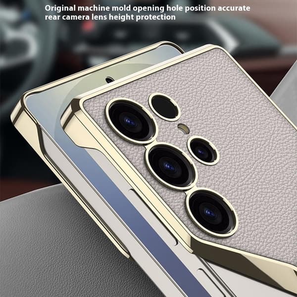 Etui til Samsung Galaxy S25 Ultra, galvanisering PC + PU slankt bakdeksel til telefon White