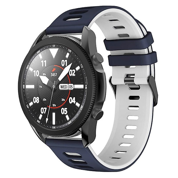 22mm dobbelt farvet silikone urrem til Samsung Galaxy Watch3 45mm / Garmin Venu 3 Midnight Blue White