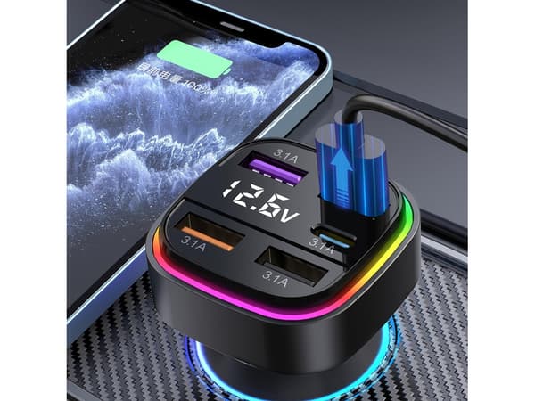 Biltelefonadapter med 5 USB-porter, hurtiglader og ladeplugg - .