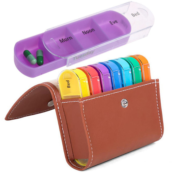 Ugentlig 7 dage Tablet Pilleæske Holder Medicin Opbevaring Organizer Beholder taske Pung Medicin æske Rejsetaske brown