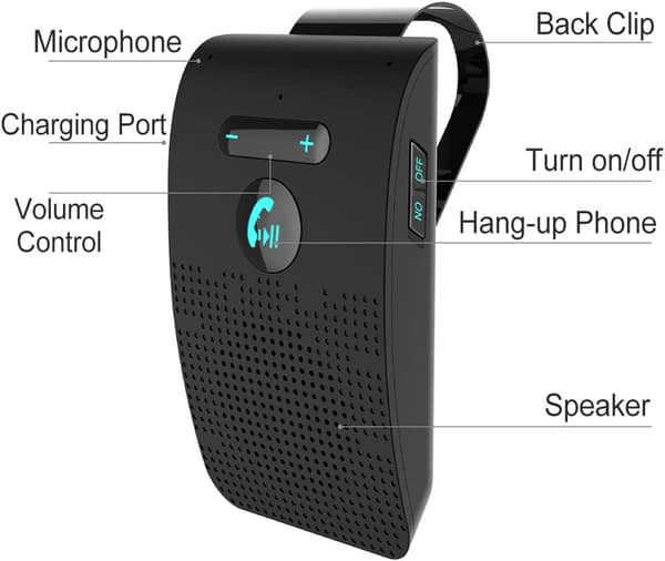 Bilhøyttalertelefon, Solskjerm Bluetooth 4.2 Håndfri Lydsett