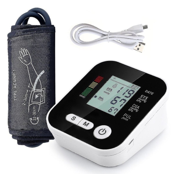 Elektrisk överarms blodtrycksmätare Digital automatisk medicinsk utrustning för hemmet Hjärtslag Sfygmomanometer Pulsometer Mät