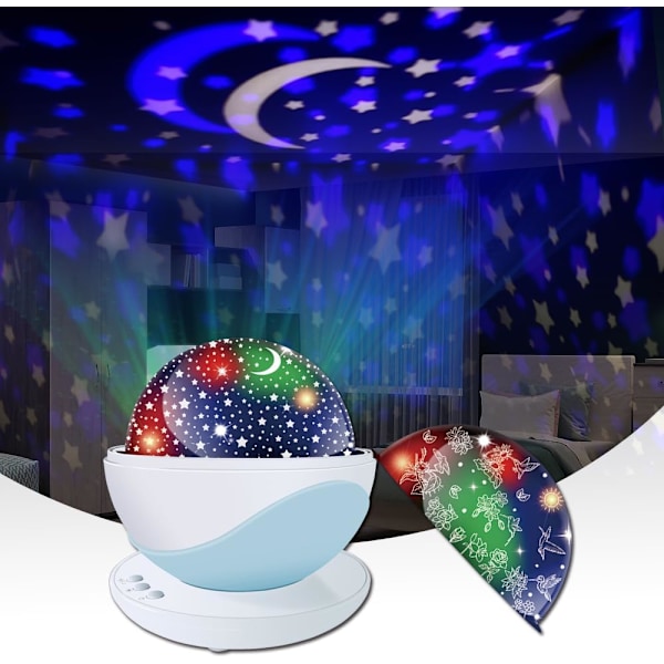 LED Natlampe Projektor, Rotation Stjerne Projektor Galaxy Lys, USB Børnelampe Loft Projektor Blå