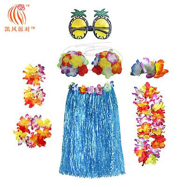 8-pak Hula-nederdel kostume-tilbehørssæt til Hawaii Luau-fest 80cm color2