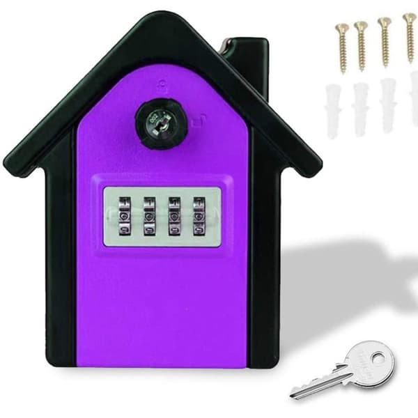 Väggmonterad säker nyckellåda med digital kod och nödnycklar Purple