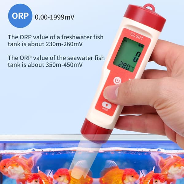 5-i-1 Digital Vannkvalitetstester, TDS/pH/H2/Temp/ORP/Cl, 0,01 Nøyaktighet