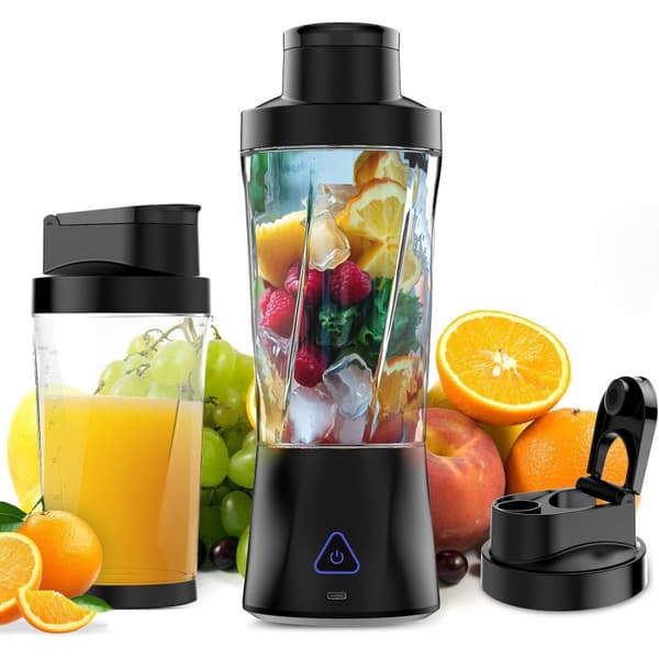 Juicer USB Genopladelig 6000mAh Med 6 Opgraderede Blade, 24Oz Kapacitet (Sort Transparent)