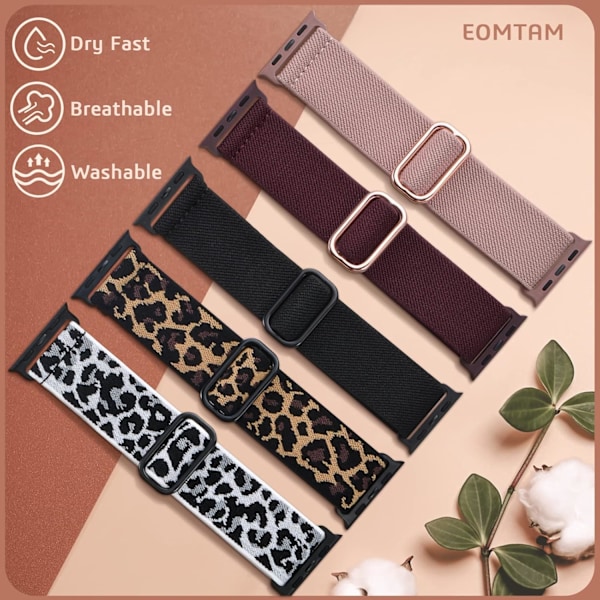 5 kpl joustavia nylonrannekkeita, yhteensopivia Apple Watch Band 38 mm:n kanssa F 42mm/44mm/45mm