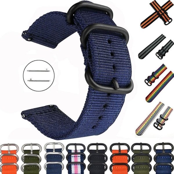 20 mm 22 mm reim for Samsung Watch Galaxy 4/3/46 mm/active 2/gear S3/amazfit Nylon klokkerem Armbånd Huawei Gt/2/2e/3/pro Band 20mm dark  blue