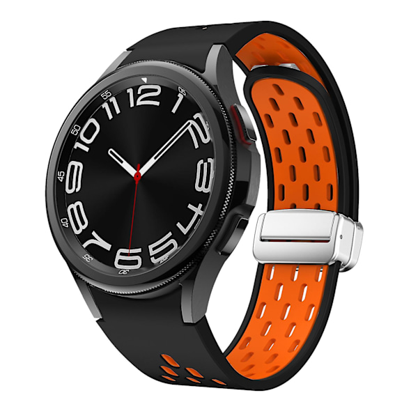 KLB-SSCXKGJ-002 Til Samsung Galaxy Watch4 / Watch 5 Pro / Watch6 Rem med Magnetisk Sølvspænde Black  Orange Silver Buckle