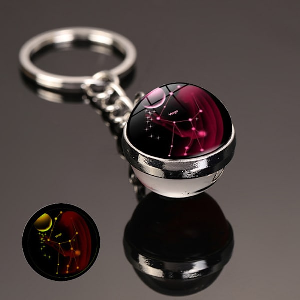 Ny 12 Constellation nøglering Stjernehimmel lysende nøglering Time Stone Glas Kugle nøglering tilbehør Vedhæng nøglering gaver Virgo