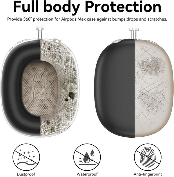 Etui til Airpods Max 1/2, ridsefast silikoneovertræk til ørepuder (kompatibel, sort) Black