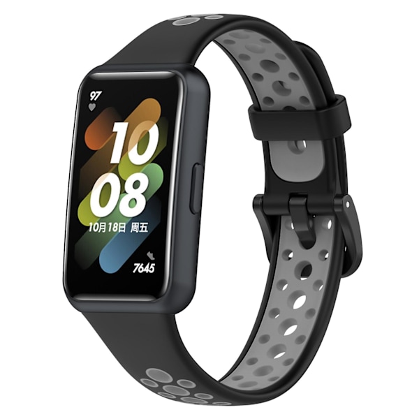 Pusteevnelig silikonklokkebånd for Huawei Band 7 / 7 NFC Black Grey