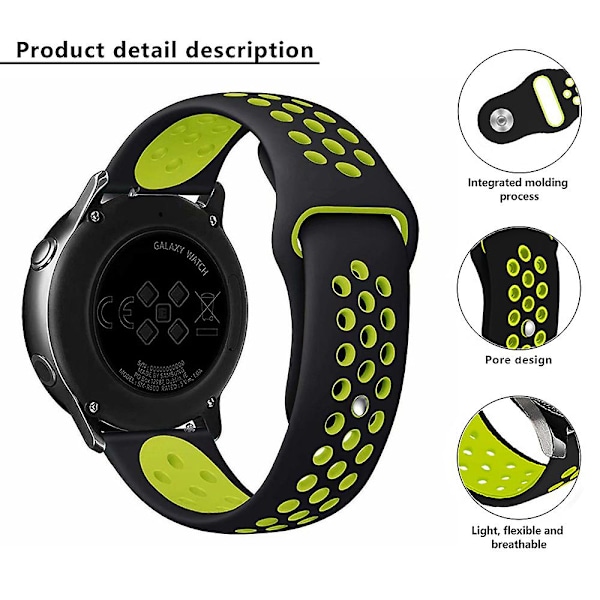 KLB-SSGJ-004 Samsung Gear Sport / Samsung Gear S2 Classic -silikoniranneke 20 mm:n soljella varustettu rannekoru Grey  Yellow