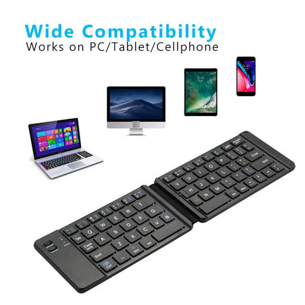 Sammenleggbart tastatur BT18, dobbel fold for Windows Android iOS (sølv)