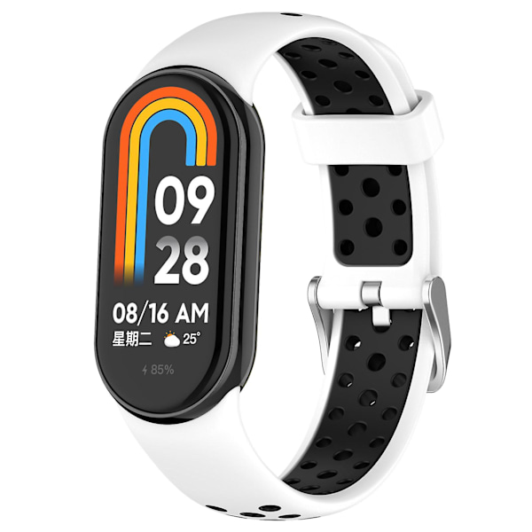 Tvåfärgat silikonarmband för Xiaomi Smart Band 8, med rostfritt stålfäste White Black