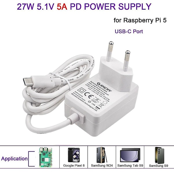 5 5.1V 5A Strömadapter PD 27W USB Typ C Laddare Strömadapter för 5 (EU-kontakt)