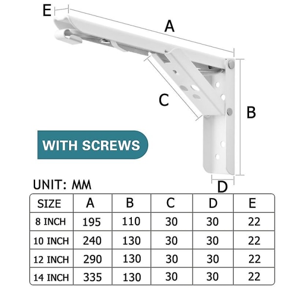 Rustfritt stål Folding Triangle Bracket Vegg Foldeskillevegg 10inch white