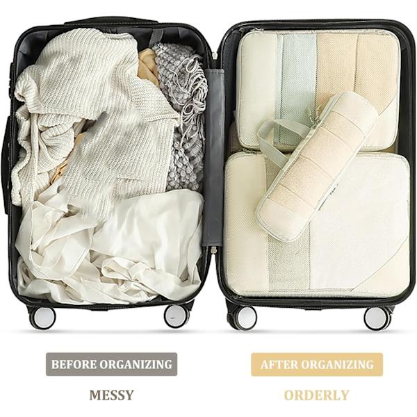 Resväska Organiseringsväska Set, Med Dragskoväska 6-pack (Beige)