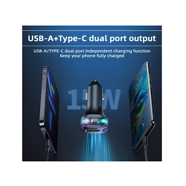 Bluetooth-auton FM-lähetin: Handsfree-puhelut, navigointiohjeet, HD 5.3 -äänenlaatu, USB/Type-C (5V3.1A)