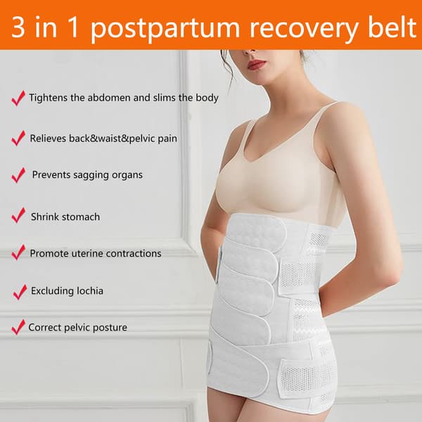 4-delat postpartum magbälte med bäckenbälte, vit M