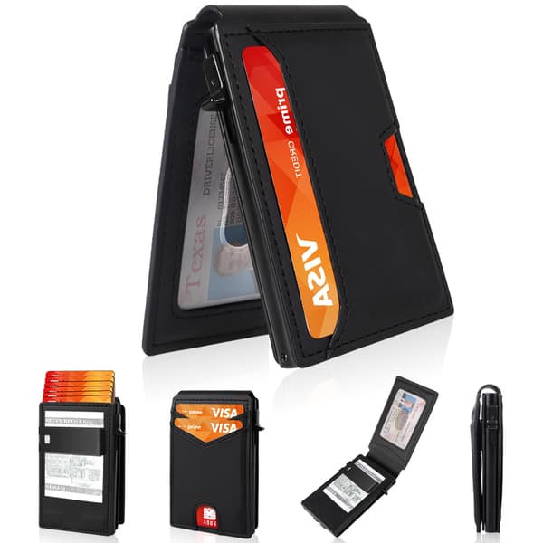 Rfid Blokerende Kulfiber Pop-Up Kortholder, Med Pengeclips & ID-Vindue Black