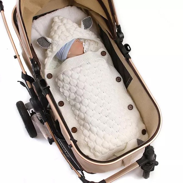 Nyfödd Babyfilt, Mjuk och Varm Virkad Filt (Vit)