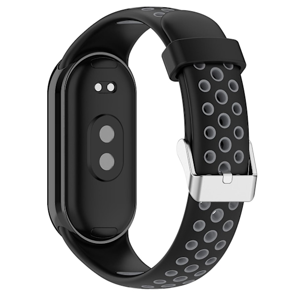 Kaksiväriset silikoniset rannekkeet Xiaomi Smart Band 8 -älykellolle, ruostumattomasta teräksestä valmistetulla liittimellä Black Grey