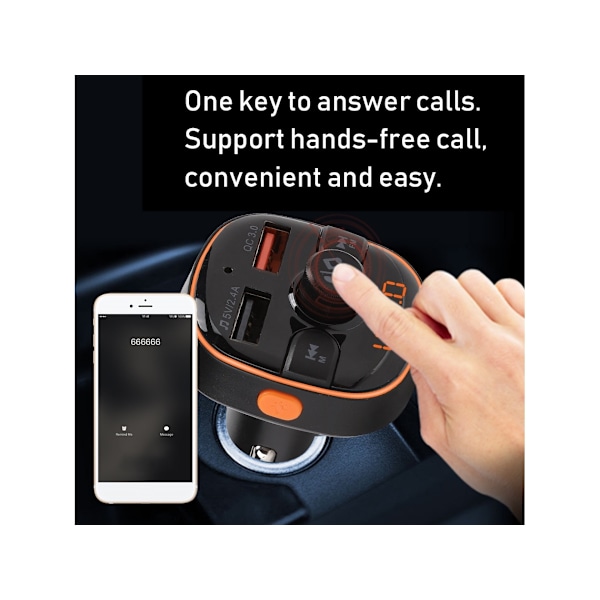 Bluetooth 5.0 Håndfri Bilsæt Musik Mp3-afspiller Audio FM-sender Modulator Sort