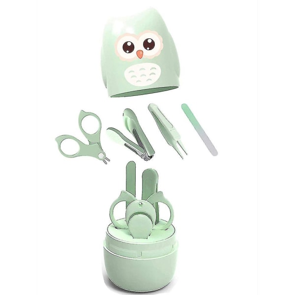 Namotu Baby Nail Kit, 4 tuuman baby set söpöllä case, baby kynsileikkuri, sakset, kynsiviila ja pinsetit, pöllönvihreä baby ja pe