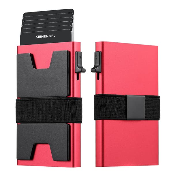 Rfid-blokkerende kortholder for menn - Pop-up kredittkortholder, rommer 12+ kort Red