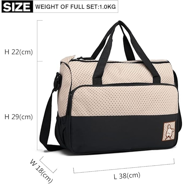 5 stk./sæt, Trendy Polka Dot Multifunktionel Mor Taske, Stor Kapacitet Crossbody Mor Taske - Sort