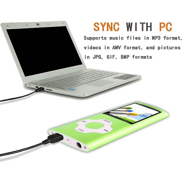 Mp3-spelare/Mp4-spelare med 64gb/32gb/16gb minne SD-kort Smal klassisk digital LCD-skärm 1,82 tums skärm Mini USB port med FM-radio, röst green 16GB