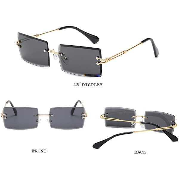 Båglösa rektangulära solglasögon kompatibla med kvinnor/män Ultralätt metallbåge Glasögon Mode fyrkantiga Uv400 glasögon unisex Grey