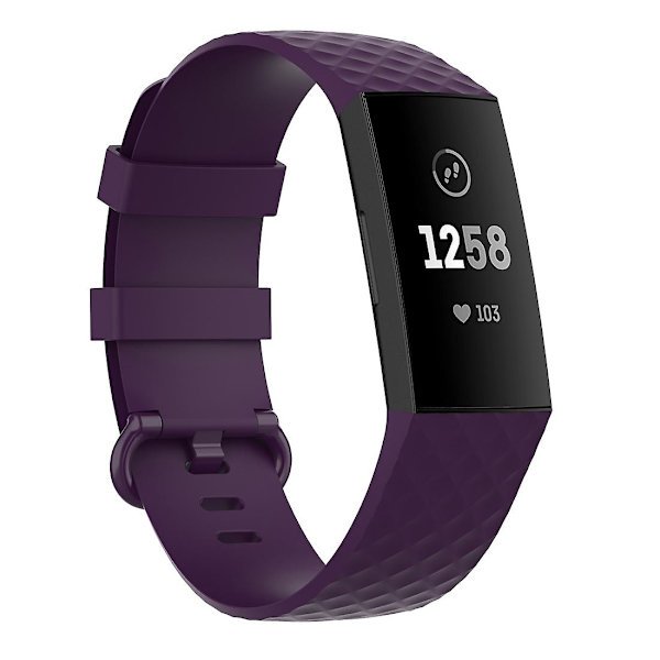 18mm Silverfärgat spänne TPU handledsrem armband för Fitbit Charge 4 / Charge 3 SE, Storlek: L Dark Purple
