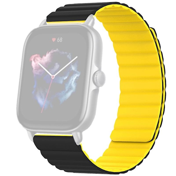 Silikoninen 20 mm:n magneettinen urheiluranneke Huami Amazfit Gts 4/3/2/1/mini -kellolle Black Yellow