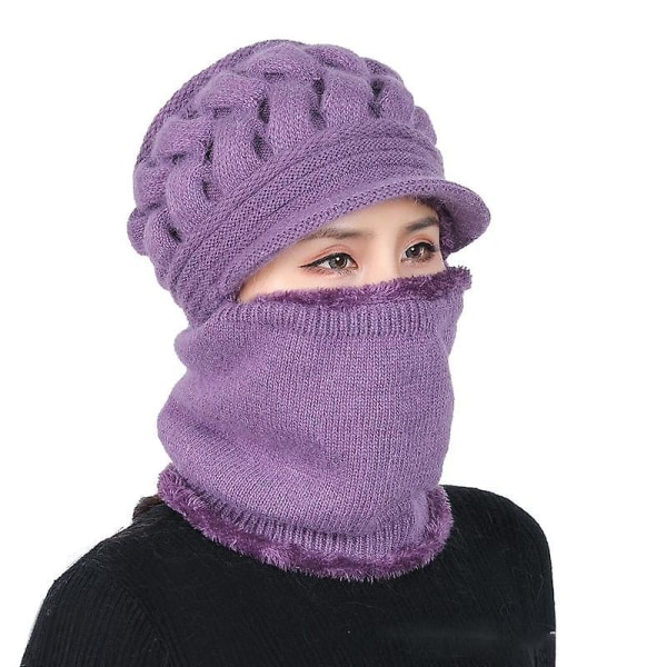 Dame Lue Vinter Luer Skjerf Mask Middelaldrende Gamle Varm øreklokke Cap Mamma Gave Purple