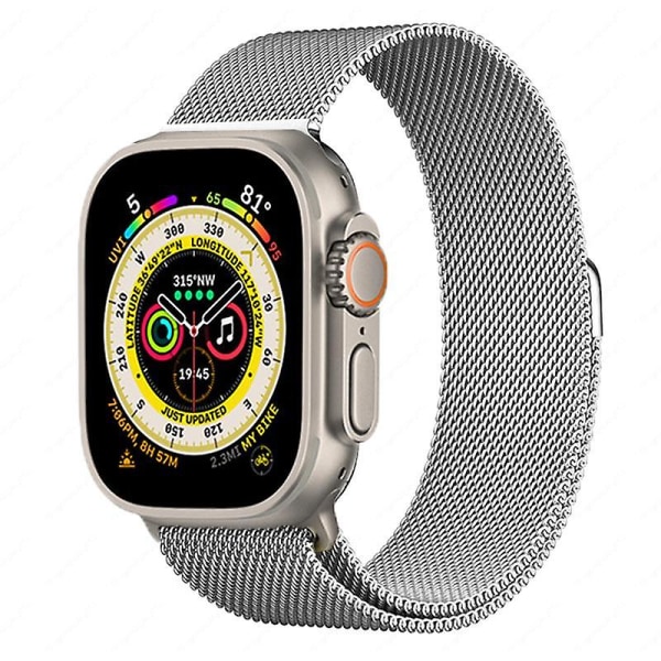 Metallrem for Apple Watch 8 7 45 mm 41 mm Ultra 49 mm pustende Milanese erstatningsbånd for Iwatch 6 5 4 3 2 Se 44 ​​mm 42 mm 40 mm 42mm 44mm 45mm 49mm Silver