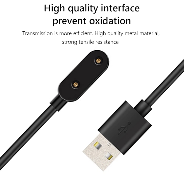 Lader for Huawei Band 7/8/7/6/4X/Honor Band 6/Es, 2-pinners USB-ladekabel svart